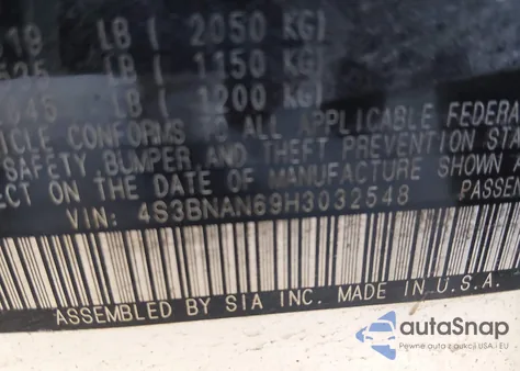 2017 Subaru Legacy 2.5I Limited z USA, uszkodzony, nr VIN 4S3BNAN69H3032548